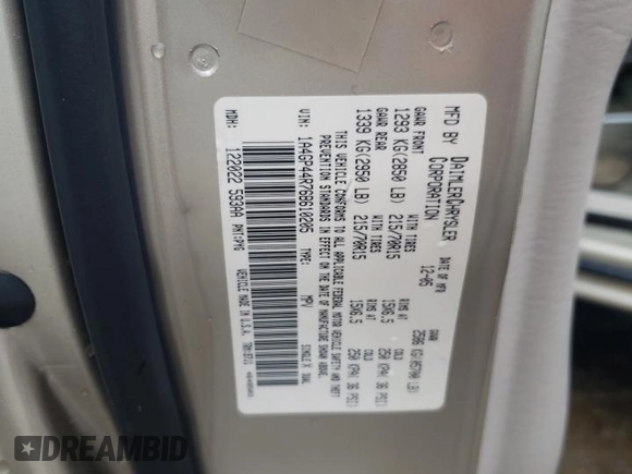 2006 Chrysler Town & Country LX with VIN 1A4GP44R76B610205, listed as a Copart auction lot 64354854 with 105,152 mi miles and Salvage Title. Bid and sale history available at DreamBid. Image 12.