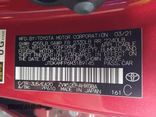 2021 Toyota Prius LE with VIN JTDKAMFP6M3189145, listed as a IAAI auction lot 42021116 with 80,722 mi miles and . Bid and sale history available at DreamBid. Image 9.