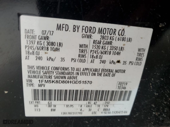 2017 Ford Explorer XLT with VIN 1FM5K8D80HGD51570, listed as a Copart auction lot 46786085 with 122,612 mi miles and Salvage Title. Bid and sale history available at carsss.com. Image 14.