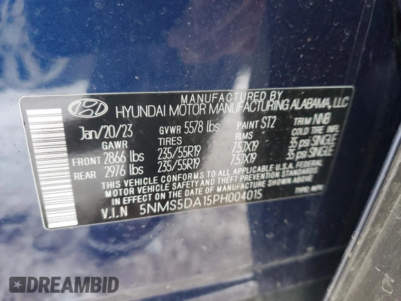 2023 Hyundai Santa Fe Hybrid Limited with VIN 5NMS5DA15PH004015, listed as a Copart auction lot 85924294 with 24,939 mi miles and Salvage Title. Bid and sale history available at carsss.com. Image 13.