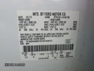 2013 Ford Explorer with VIN 1FM5K8B81DGC82627, listed as a Copart auction lot 48027605 with 201,943 mi miles and Clean Title. Bid and sale history available at carsss.com. Image 13.