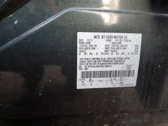 2015 Ford Edge SEL with VIN 2FMTK4J92FBC38673, listed as a Copart auction lot 44135445 with 89,855 mi miles and Salvage Title. Bid and sale history available at carsss.com. Image 15.