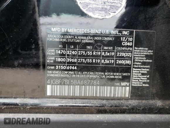 2011 Mercedes-Benz GL-Class GL 450 with VIN 4JGBF7BE5BA687784, listed as a Copart auction lot 51971135 with 126,187 mi miles and Clean Title. Bid and sale history available at carsss.com. Image 13.