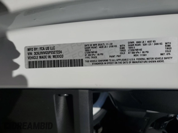 2023 Ram ProMaster Cargo with VIN 3C6LRVVG5PE527224, listed as a Copart auction lot 77179234 with 33,804 mi miles and Salvage Title. Bid and sale history available at DreamBid. Image 13.