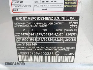 2009 Mercedes-Benz GL-Class 3.0L BlueTEC with VIN 4JGBF25E59A500388, listed as a IAAI auction lot 41772042 with 189,211 mi miles. Bid and sale history available at carsss.com. Image 9.
