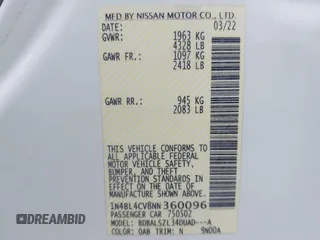 2022 Nissan Altima 2.5 SR with VIN 1N4BL4CV8NN360096, listed as a IAAI auction lot 41547366 with 49,101 mi miles. Bid and sale history available at carsss.com. Image 9.