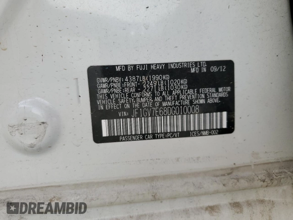 2013 Subaru Impreza Sedan WRX WRX with VIN JF1GV7E68DG010008, listed as a Copart auction lot 79138234 with 0 mi miles and Salvage Title. Bid and sale history available at carsss.com. Image 13.