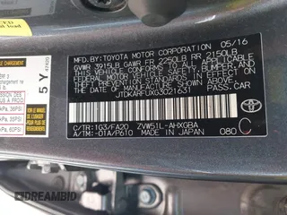 2016 Toyota Prius Four with VIN JTDKARFUXG3021631, listed as a IAAI auction lot 42068229 with 1 mi miles. Bid and sale history available at carsss.com. Image 9.