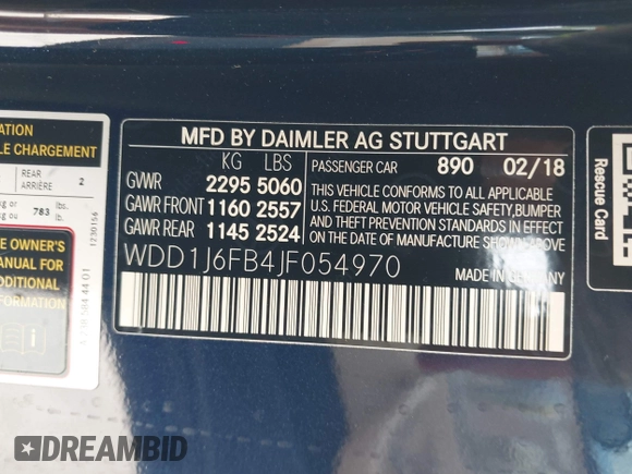 2018 Mercedes-Benz E-Class E 400 with VIN WDD1J6FB4JF054970, listed as a IAAI auction lot 41909770 with 69,700 mi miles. Bid and sale history available at carsss.com. Image 9.