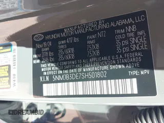 2025 Hyundai Tucson SEL with VIN 5NMJB3DE7SH501802, listed as a IAAI auction lot 41732301 with 2,942 mi miles and . Bid and sale history available at DreamBid. Image 9.