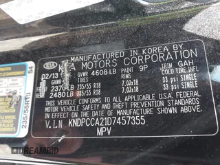 2013 Kia Sportage EX with VIN KNDPCCA21D7457355, listed as a IAAI auction lot 42694813 with 155,879 mi miles and . Bid and sale history available at DreamBid. Image 9.