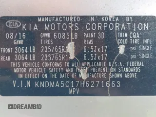 2017 Kia Sedona L with VIN KNDMA5C17H6271663, listed as a IAAI auction lot 41492437 with 338,875 mi miles. Bid and sale history available at carsss.com. Image 9.