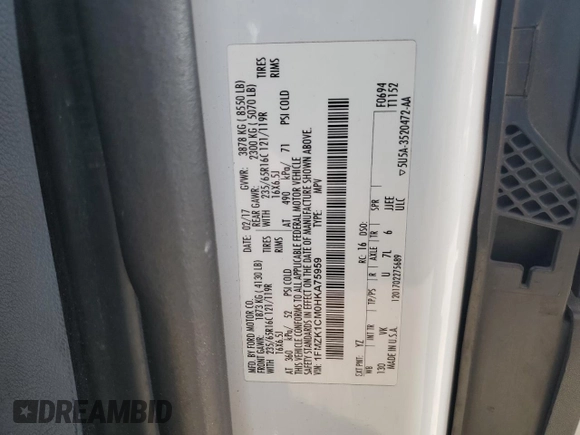 2017 Ford Transit XL с VIN 1FMZK1CM0HKA75959, выставлен на аукционе Copart как лот 88277945 с пробегом Не указан миль и Списание • Salvage title. История ставок и продаж доступна на DreamBid. Изображение 14.