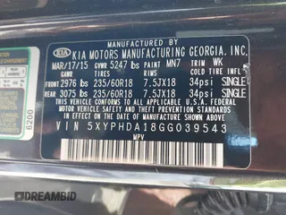 2016 Kia Sorento EX with VIN 5XYPHDA18GG039543, listed as a IAAI auction lot 42016459 with 64,121 mi miles and . Bid and sale history available at DreamBid. Image 9.