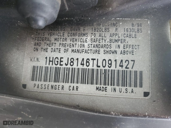1996 Honda Civic EX with VIN 1HGEJ8146TL091427, listed as a Copart auction lot 53537235 with 132,490 mi miles and Salvage Title. Bid and sale history available at carsss.com. Image 13.