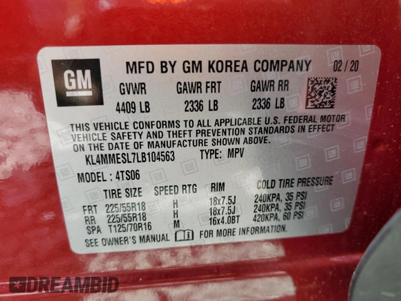 2020 Buick Encore GX Select z VIN KL4MMESL7LB104563, wystawiony jako Copart lot #57122215 z przebiegiem 48 916 mil mil oraz Szkoda całkowita • Salvage title. Historia ofert i sprzedaży dostępna na DreamBid. Obrazek 13.