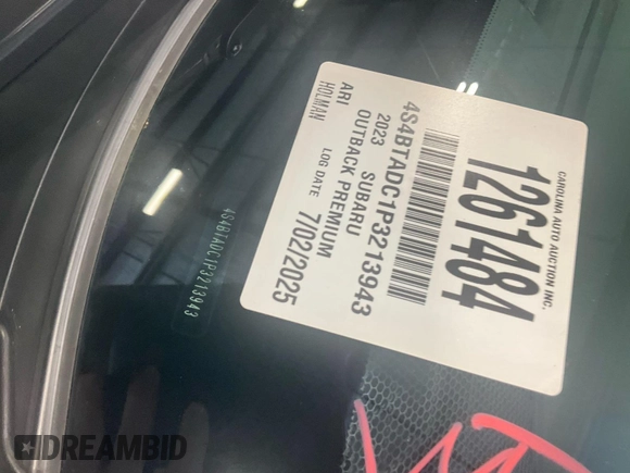 2023 Subaru Outback Premium с VIN 4S4BTADC1P3213943, выставлен на аукционе IAAI как лот 42785457 с пробегом 26 841 миль миль и . История ставок и продаж доступна на DreamBid. Изображение 9.
