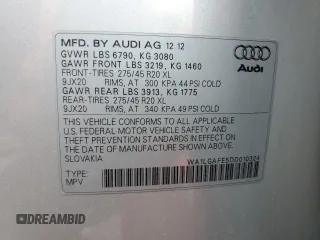 2013 Audi Q7 Premium Plus z VIN WA1LGAFE5DD010324, wystawiony jako Copart lot #54022435 z przebiegiem 107 989 mil mil oraz Szkoda całkowita • Salvage title. Historia ofert i sprzedaży dostępna na DreamBid. Obrazek 13.