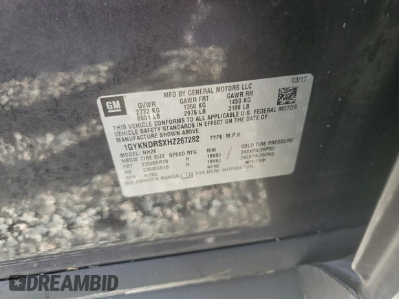 2017 Cadillac XT5 Luxury AWD z VIN 1GYKNDRSXHZ267282, wystawiony jako Copart lot #82061694 z przebiegiem Nie podano mil oraz Szkoda całkowita • Salvage title. Historia ofert i sprzedaży dostępna na DreamBid. Obrazek 13.