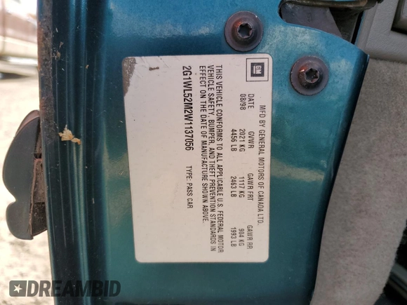 1998 Chevrolet Lumina LS with VIN 2G1WL52M2W1137056, listed as a Copart auction lot 74222044 with 179,699 mi miles and Salvage Title. Bid and sale history available at DreamBid. Image 12.