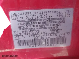 2016 Nissan Sentra SR with VIN 3N1AB7AP6GY262014, listed as a IAAI auction lot 41800744 with 198,494 mi miles. Bid and sale history available at carsss.com. Image 9.