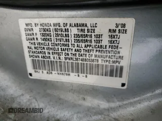 2008 Honda Odyssey EX-L with VIN 5FNRL38748B053878, listed as a Copart auction lot 49357005 with 222,876 mi miles and Salvage Title. Bid and sale history available at DreamBid. Image 14.