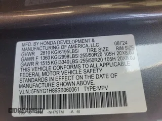 2025 Honda Pilot Elite with VIN 5FNYG1H86SB060061, listed as a Copart auction lot 81537784 with 275 mi miles and Salvage Title. Bid and sale history available at carsss.com. Image 15.