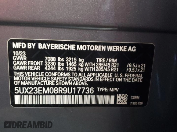 2024 BMW X7 xDrive40i with VIN 5UX23EM08R9U17736, listed as a Copart auction lot 46253975 with 29,668 mi miles and Salvage Title. Bid and sale history available at carsss.com. Image 13.