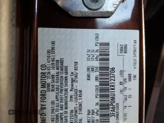 2019 Ford Fusion Hybrid SEL with VIN 3FA6P0MU1KR123706, listed as a Copart auction lot 61727782 with 41,646 mi miles. Bid and sale history available at carsss.com. Image 10.