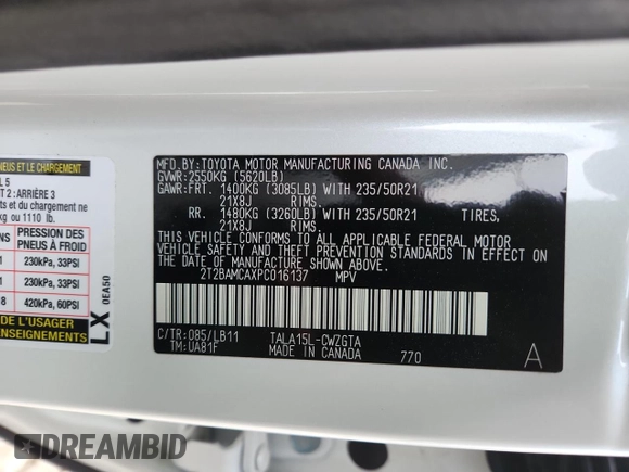 2023 Lexus RX 350 с VIN 2T2BAMCAXPC016137, выставлен на аукционе Copart как лот 60814235 с пробегом 25 910 миль миль и Списание • Salvage title. История ставок и продаж доступна на DreamBid. Изображение 12.