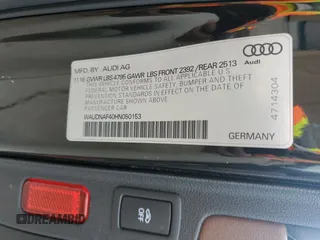 2017 Audi A4 Premium with VIN WAUDNAF40HN050153, listed as a Copart auction lot 60552645 with 117,318 mi miles and Salvage title. Bid and sale history available at DreamBid. Image 12.