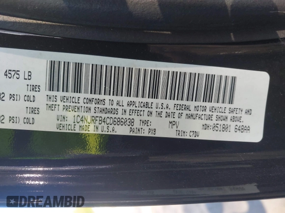 2012 Jeep Patriot Latitude with VIN 1C4NJRFB4CD686038, listed as a IAAI auction lot 42142199 with 116,416 mi miles and . Bid and sale history available at carsss.com. Image 9.