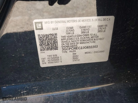 2018 Chevrolet Silverado 1500 LT with VIN 3GCPCREC2JG632203, listed as a IAAI auction lot 41759355 with 75,729 mi miles. Bid and sale history available at carsss.com. Image 9.