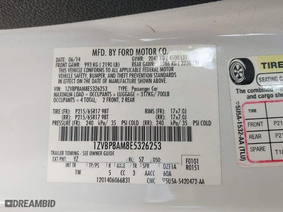2014 Ford Mustang V6 with VIN 1ZVBP8AM8E5326253, listed as a IAAI auction lot 41399915 with 107,385 mi miles. Bid and sale history available at carsss.com. Image 9.