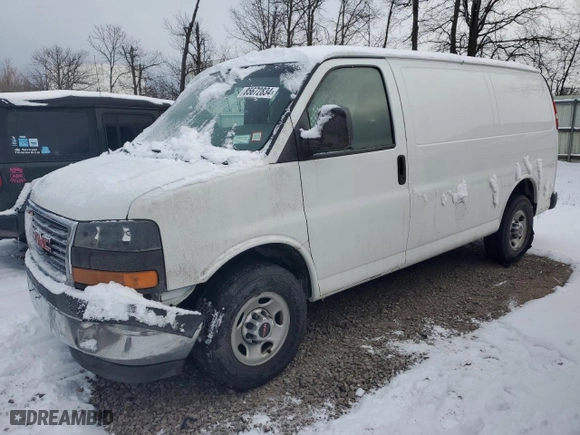 2017 GMC Savana Cargo Van with VIN 1GTW7AFFXH1343864, listed as a Copart auction lot 85672834 with 91,789 mi miles and Salvage Title. Bid and sale history available at carsss.com. Image 1.
