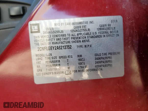 2010 Chevrolet Equinox LTZ z VIN 2CNFLGEY2A6212752, wystawiony jako Copart lot #84951184 z przebiegiem 268 135 mil mil oraz Szkoda całkowita • Salvage title. Historia ofert i sprzedaży dostępna na DreamBid. Obrazek 14.