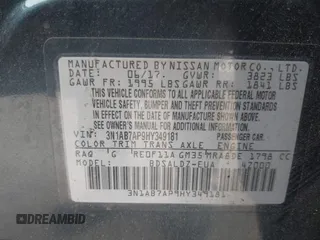 2017 Nissan Sentra SV with VIN 3N1AB7AP9HY349181, listed as a IAAI auction lot 41080220 with Not Provided miles and . Bid and sale history available at DreamBid. Image 9.
