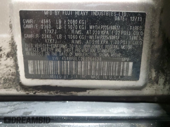 2014 Subaru Outback Limited with VIN 4S4BRBLC2E3264628, listed as a Copart auction lot 60862405 with 90,259 mi miles and Salvage title. Bid and sale history available at DreamBid. Image 13.