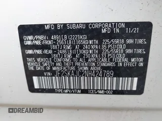 2022 Subaru Forester Special Sports with VIN JF2SKAJC2NH424789, listed as a IAAI auction lot 42322411 with 36,095 mi miles and . Bid and sale history available at DreamBid. Image 9.