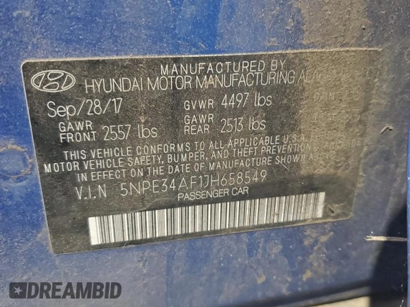 2018 Hyundai Sonata Limited with VIN 5NPE34AF1JH658549, listed as a Copart auction lot 49905755 with 152,908 mi miles and Salvage Title. Bid and sale history available at carsss.com. Image 13.