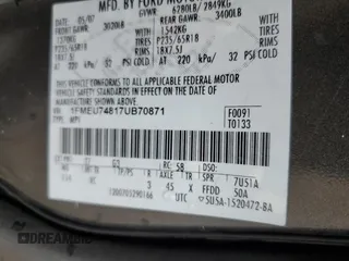 2007 Ford Explorer Eddie Bauer with VIN 1FMEU74817UB70871, listed as a Copart auction lot 60898745 with 185,620 mi miles and Salvage title. Bid and sale history available at DreamBid. Image 12.