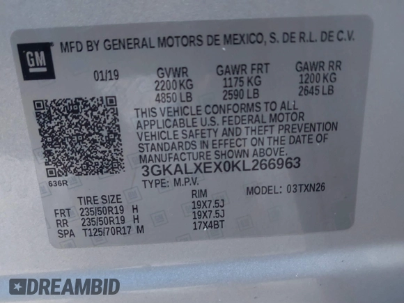 2019 GMC Terrain Denali with VIN 3GKALXEX0KL266963, listed as a IAAI auction lot 41257977 with 80,876 mi miles. Bid and sale history available at carsss.com. Image 9.