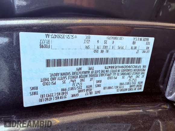 2017 Ford Escape SE with VIN 1FMCU9GD9HUE88475, listed as a Copart auction lot 53399055 with 139,361 mi miles and Clean Title. Bid and sale history available at carsss.com. Image 10.
