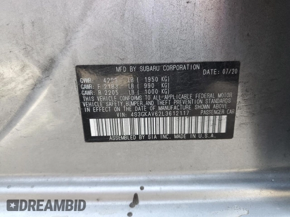 2020 Subaru Impreza Premium z VIN 4S3GKAV62L3612117, wystawiony jako Copart lot #53076945 z przebiegiem 40 890 mil mil oraz Szkoda całkowita • Salvage title. Historia ofert i sprzedaży dostępna na DreamBid. Obrazek 12.
