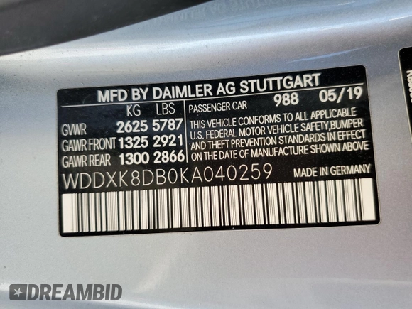 2019 Mercedes-Benz S-Class S 560 with VIN WDDXK8DB0KA040259, listed as a Copart auction lot 88785385 with 51,089 mi miles and Non Repairable. Bid and sale history available at carsss.com. Image 13.