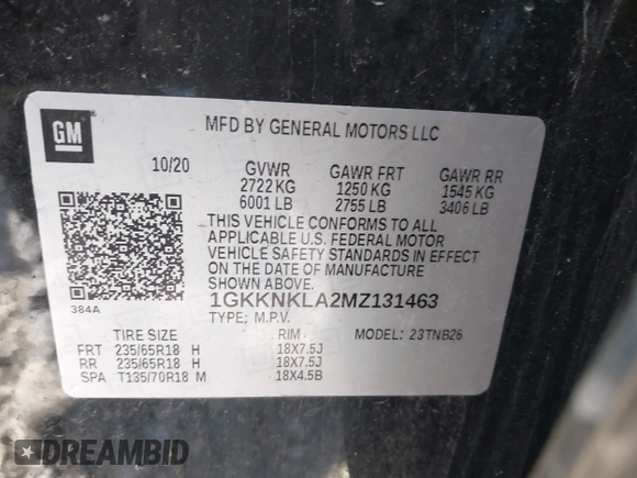 2021 GMC Acadia SLE with VIN 1GKKNKLA2MZ131463, listed as a IAAI auction lot 41451637 with 71,675 mi miles and . Bid and sale history available at DreamBid. Image 9.