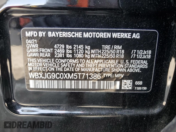 2021 BMW X1 xDrive28i с VIN WBXJG9C0XM5T71386, выставлен на аукционе Copart как лот 60486845 с пробегом 75 196 миль миль и Списание • Salvage title. История ставок и продаж доступна на DreamBid. Изображение 13.