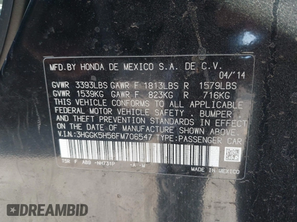 2015 Honda Fit LX with VIN 3HGGK5H56FM706547, listed as a IAAI auction lot 41745026 with 252,238 mi miles. Bid and sale history available at carsss.com. Image 9.