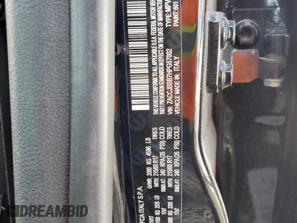 2017 Jeep Renegade Latitude with VIN ZACCJBBB7HPG57002, listed as a Copart auction lot 58260455 with 117,053 mi miles and Salvage title. Bid and sale history available at DreamBid. Image 12.