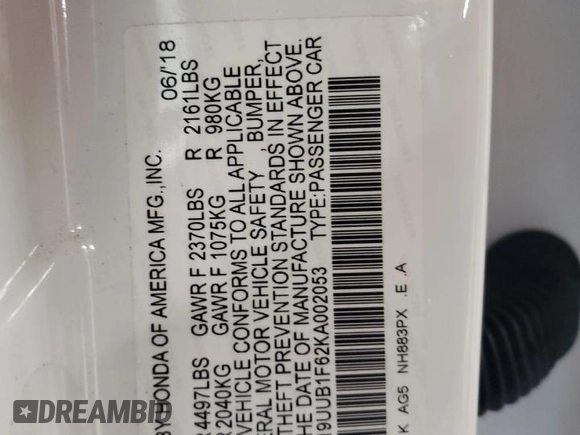 2019 Acura TLX w/A-Spec Pkg with VIN 19UUB1F62KA002053, listed as a Copart auction lot 46813715 with 64,280 mi miles and Salvage title. Bid and sale history available at DreamBid. Image 12.